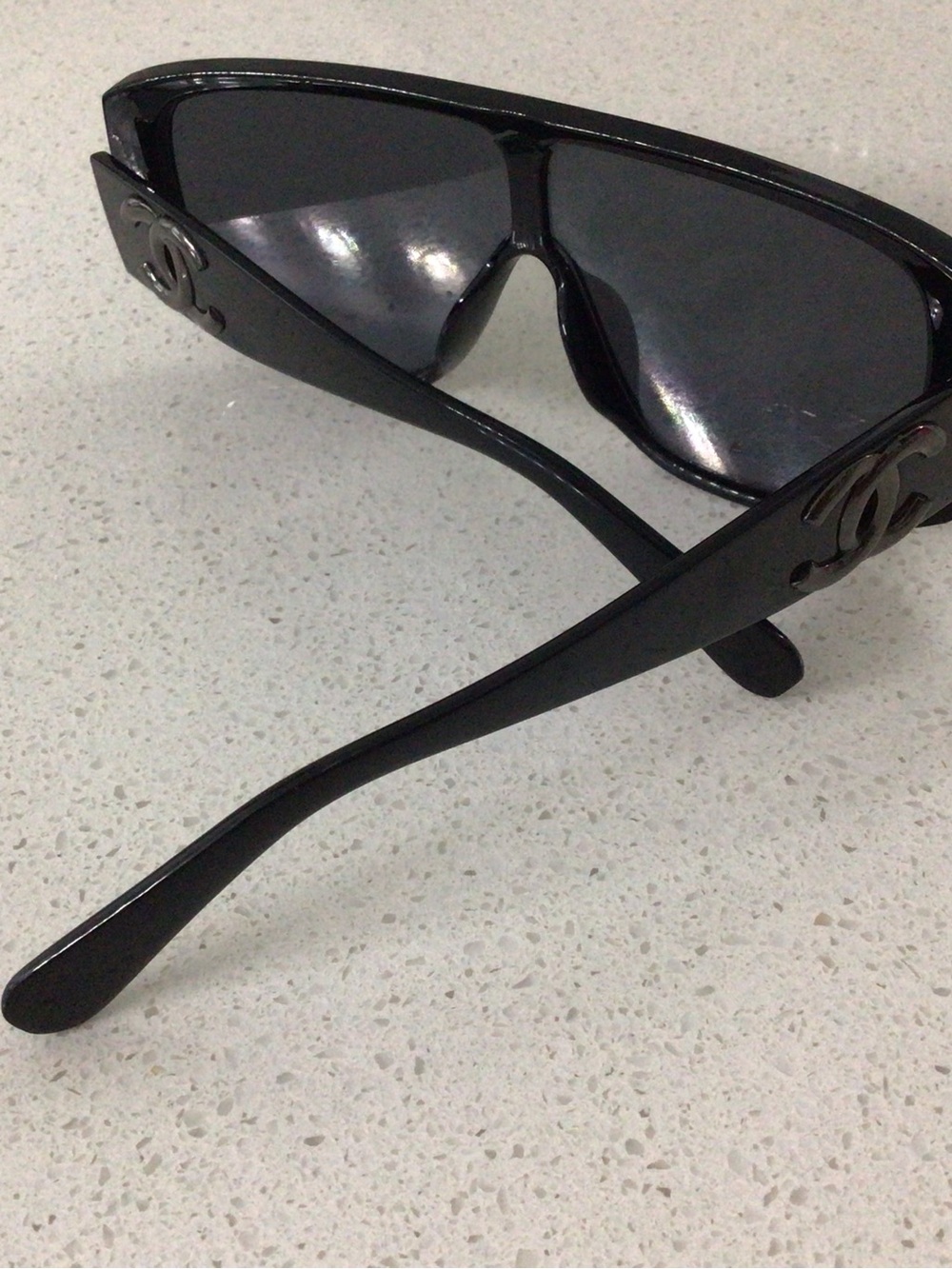 CHANEL Black Shield Sunglasses with Double C Logos